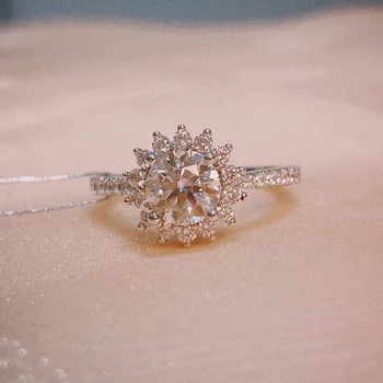 Серебряное кольцо с муассанитом 925 пробы в форме Подсолнуха роскошное кольцо с шестью когтями на Годовщину Помолвки 1ct DF цвет круглый отличной огранки