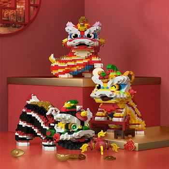 Серия Пробуждение Льва Креативность Китайский Новый Год Танец Льва Строительные Блоки Кирпичи Строительные Детские Игрушки Рождественский Подарок