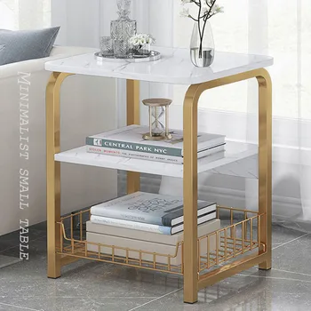 Современное минималистичное прочное трехслойное пространство для хранения с белым мраморным столиком на краю дивана