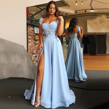 Современное небесно-голубое платье для выпускного Вечера, вечерние платья трапециевидной формы с разрезом сбоку, длина до пола, вечерние платья для вечеринок, клубные вечерние платья Vestidos De Fiesta