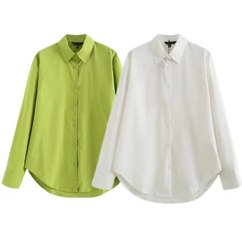 Увядшая 2023, весенне-летняя женская новая рубашка, однотонный модный простой хлопковый топ, блузка для женщин
