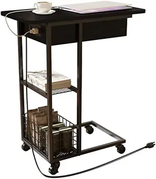 Форменный Приставной столик с зарядной станцией, Откидной Приставной столик с USB-портами и розетками, Раскладной диван-столик с полкой для хранения