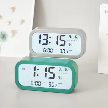 Цифровой будильник с температурой в помещении, модель повтора на батарейках, 12/24-часовой дисплей для детских спален, настольных часов в ванной комнате