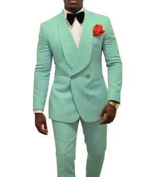 мятно-зеленый двубортный Мужской костюм с рисунком, Смокинги Жениха для Свадебного костюма, Шаль с лацканами, двойка (блейзер + брюки), новинка 2022 года